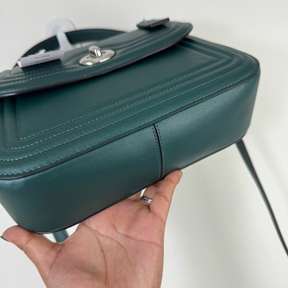 Coach Marlie Top Handle Satchel w/ Border Quilting Leather in Metallic Green - Picture 7 of 11
